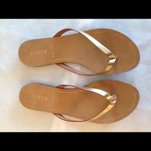 J.Crew Rio Womens Flat T Bar Sandals Gold 👣❤️